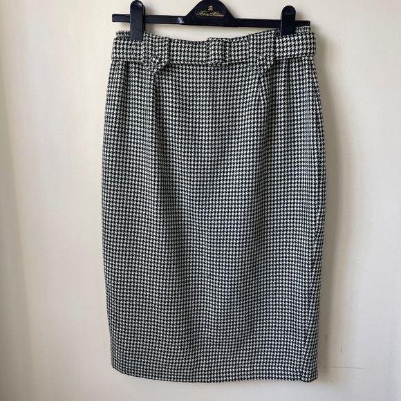 Lucien Daunois Dresses & Skirts - Forest Green Houndstooth Lined Wool Pencil Skirt